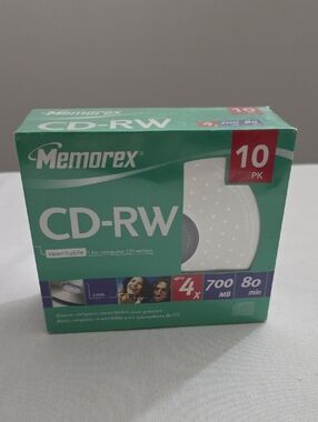 New Memorex CD-RW 10-Pack Rewritable 700MB 80min Up To 4X Jewel Cases Box Wear